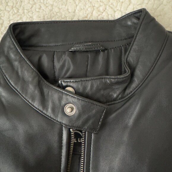 Mens Black Leather motorcycle Jacket  Zipper Pockets & Stand Collar Size XXL - Picture 14 of 16